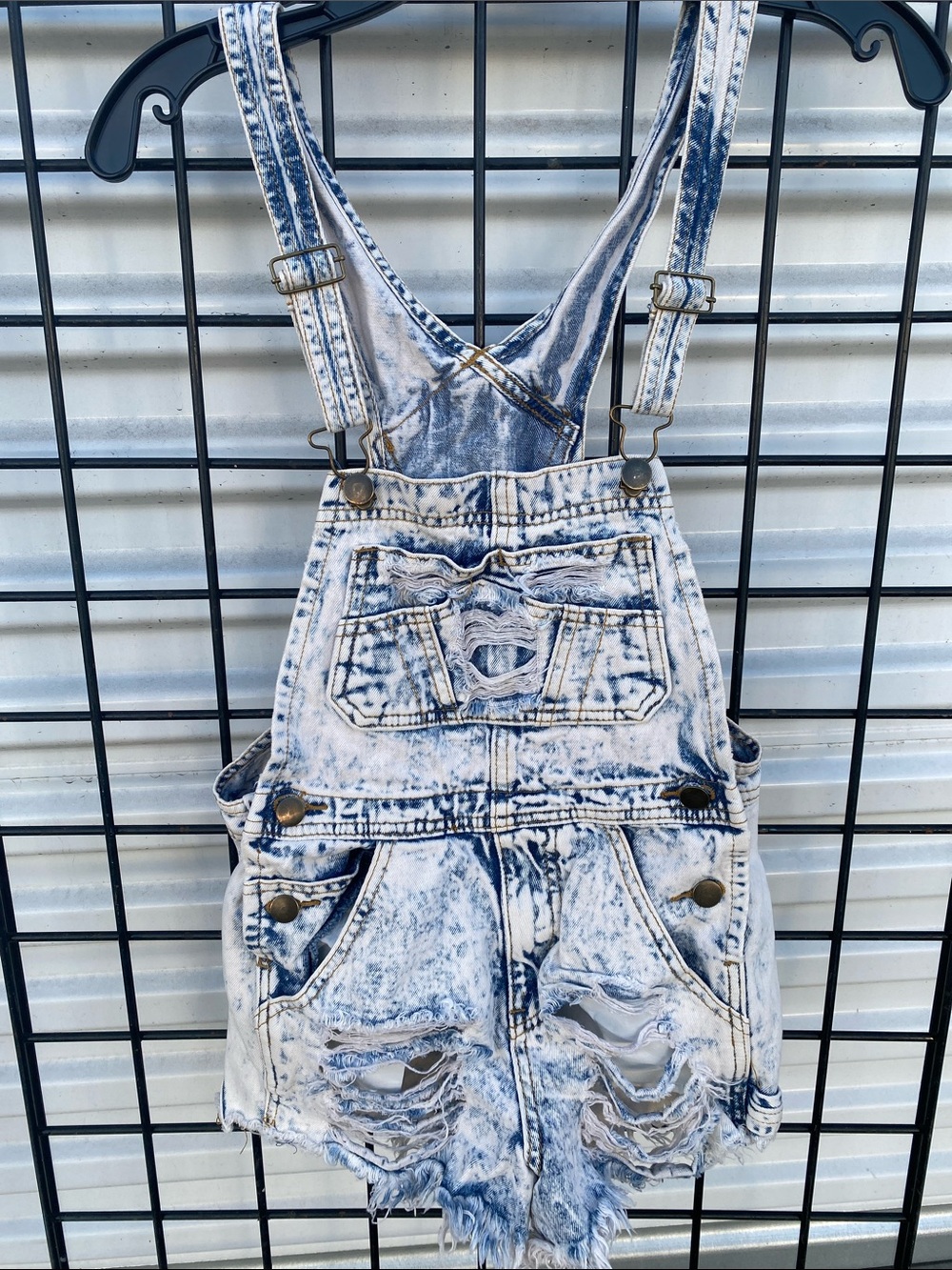 36 Point 5 Acid Wash Blue Denim Short Overalls